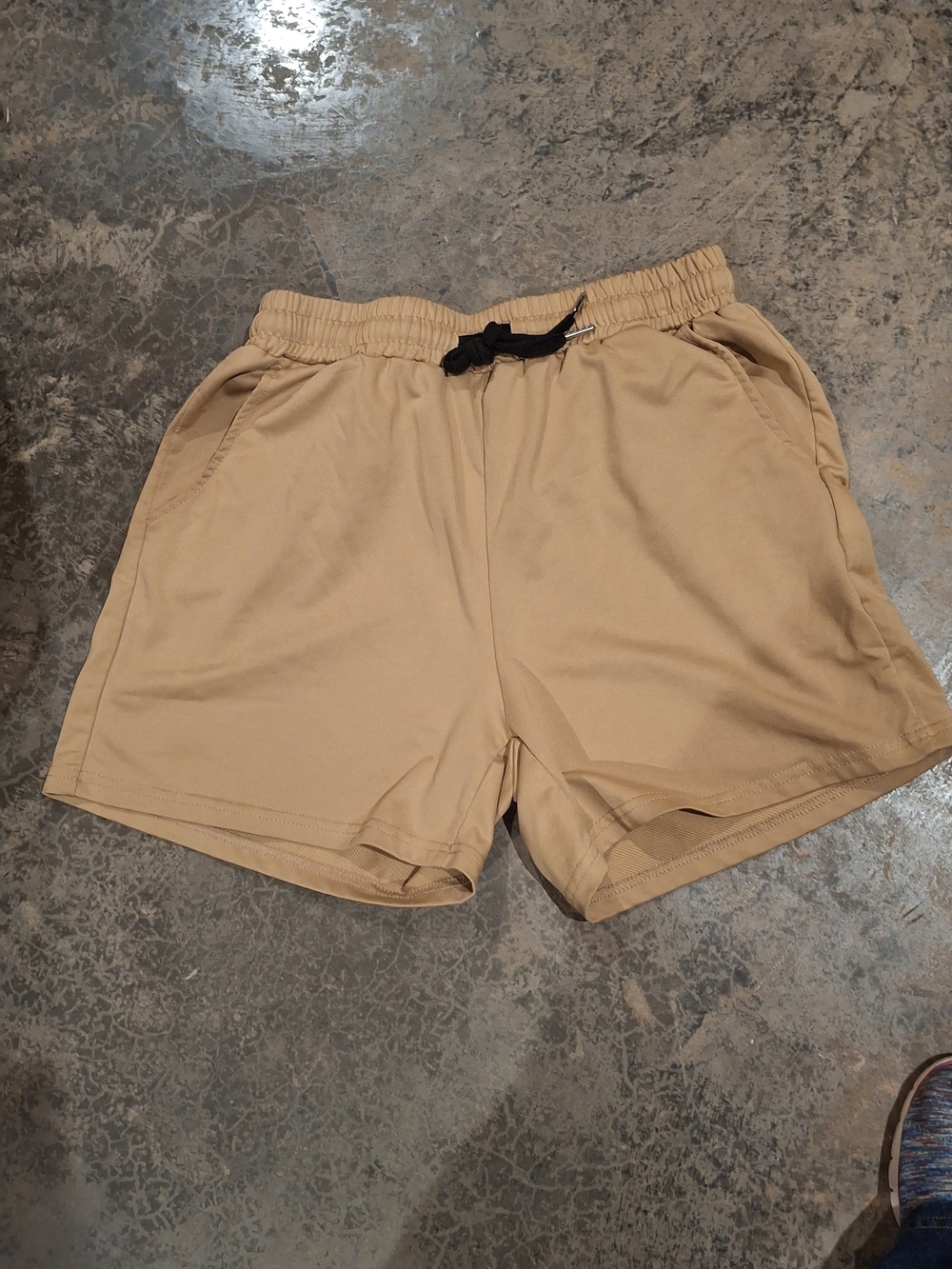 Women's Beige Elastic-Waist Athletic Shorts with Drawstring